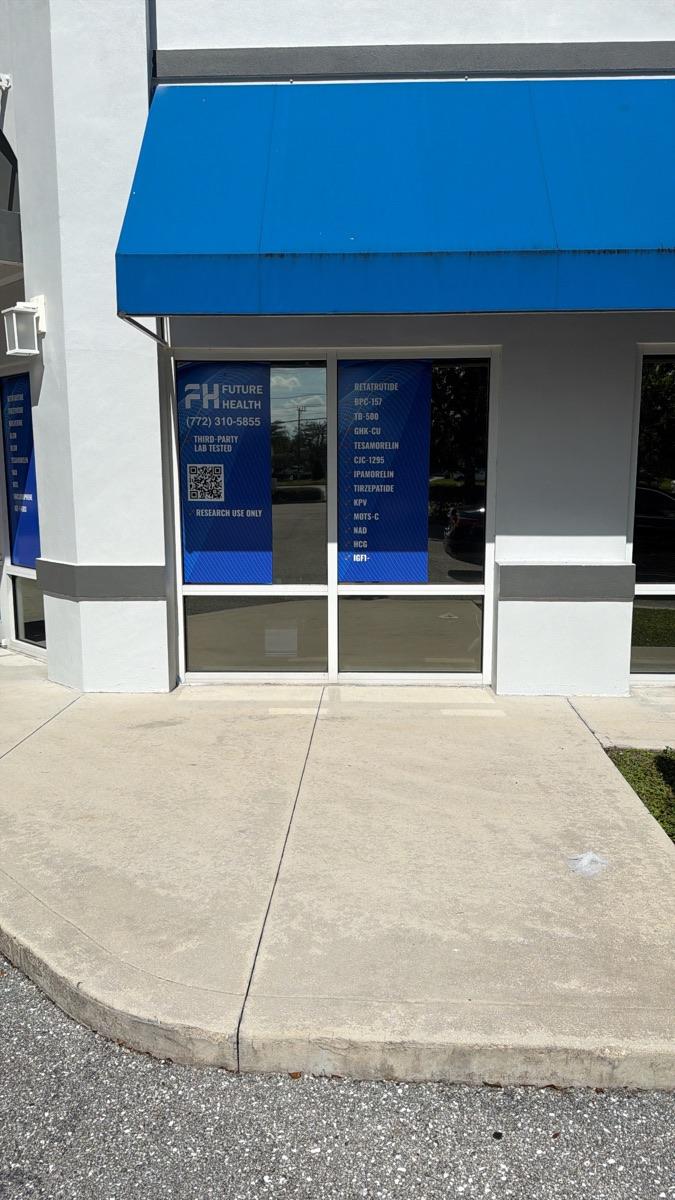 Front windows of the center with educational compound listings